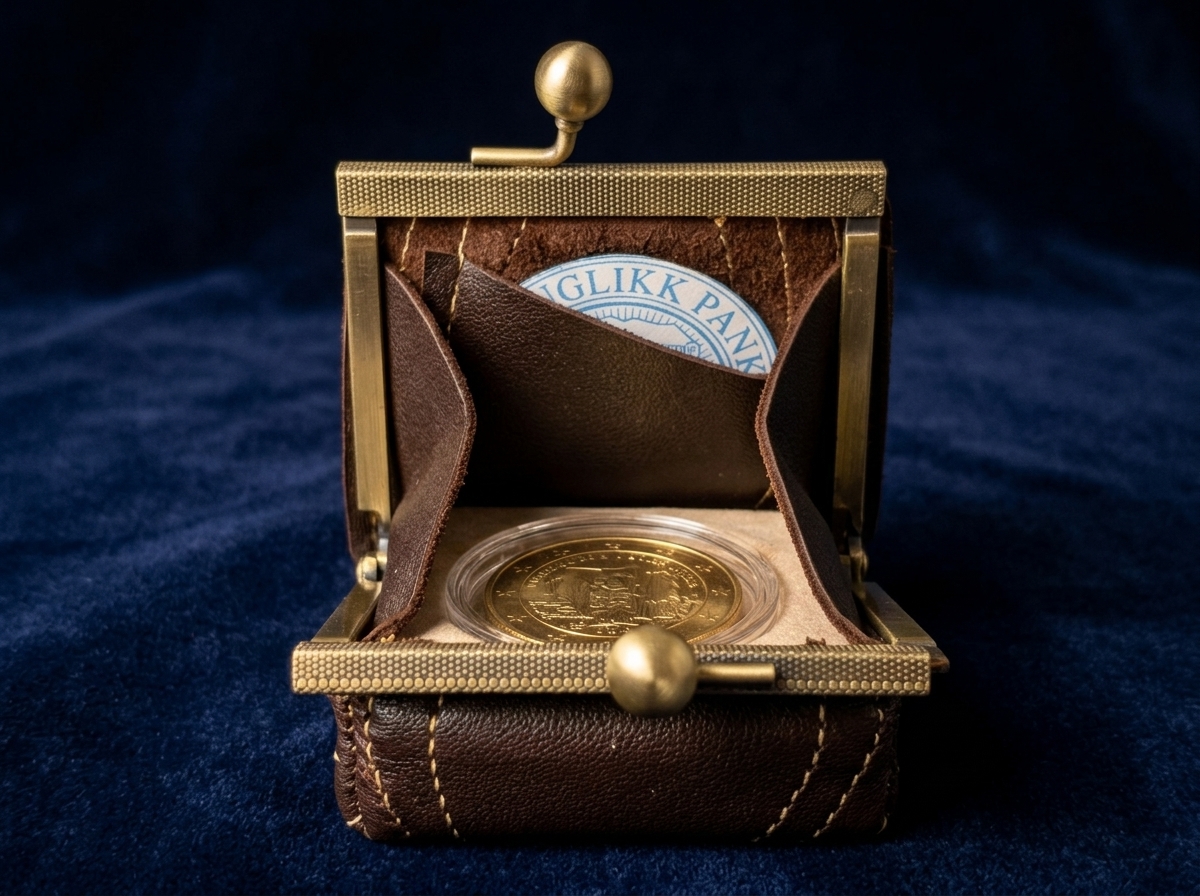 Leather rare coin pouch with brass kiss-lock frame designed for Eesti Pank