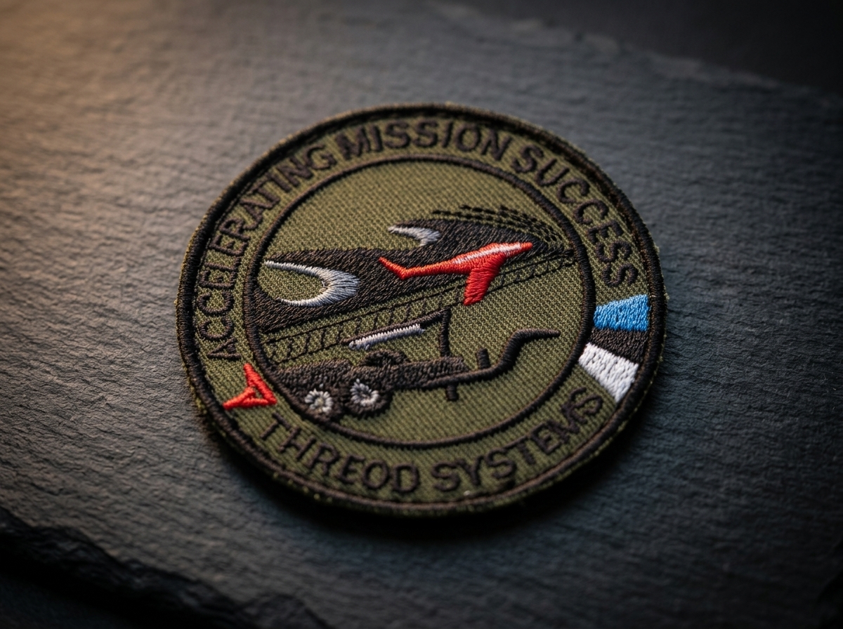 Custom embroidered mission patch for Threod Systems defense company